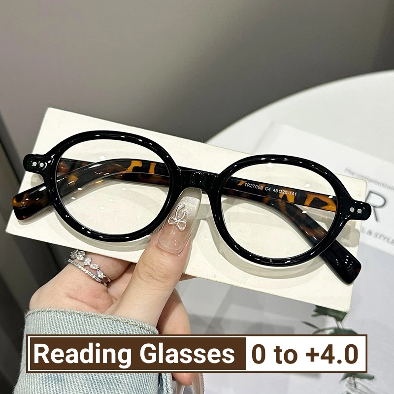 

Retro Small Frame Presbyopia Glasses Oval Frame Green Tortoiseshell Reading Glasses Blue Light Blocking Eye Protection Eyewear