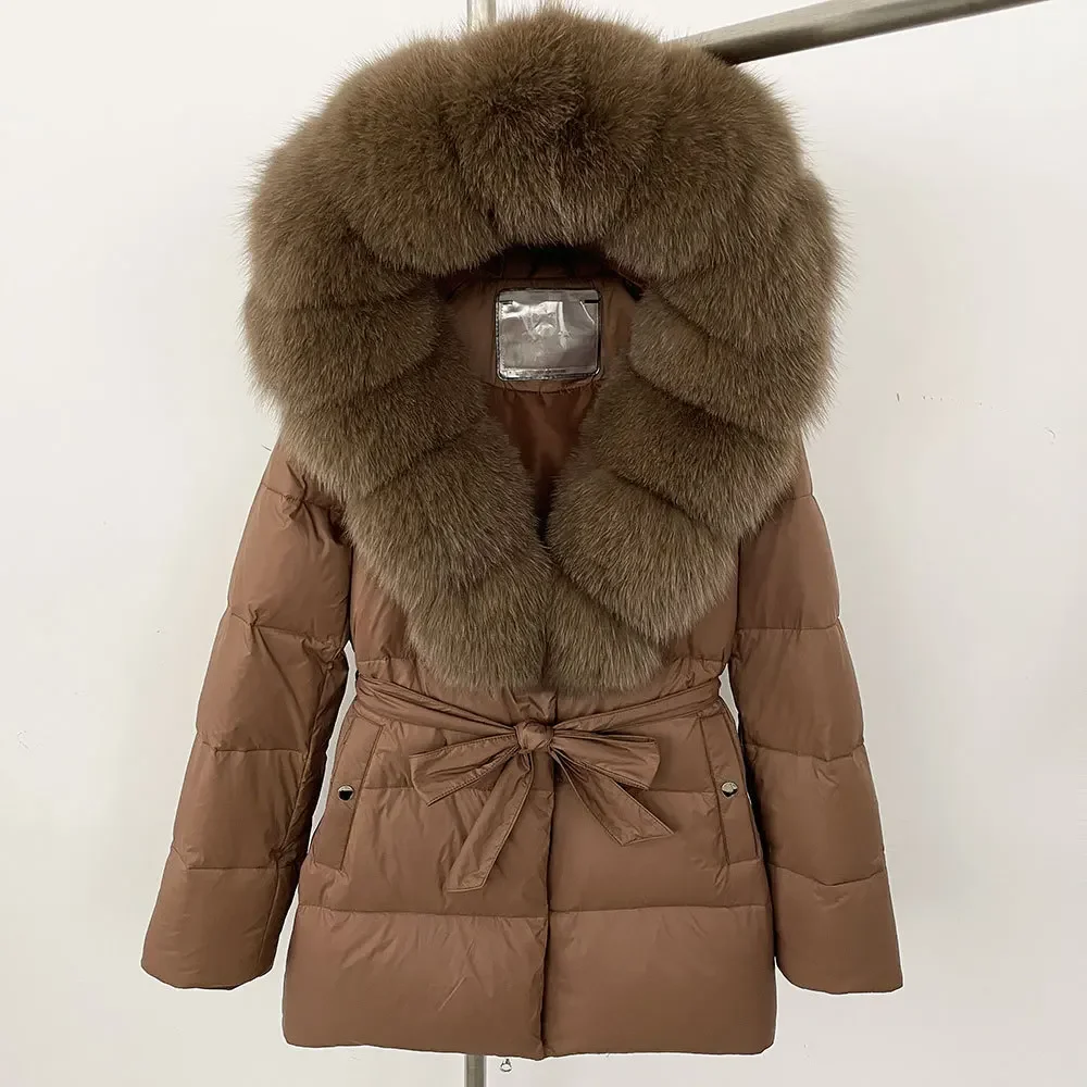 Piumino Office Lady Reale Procione Collo di Pelliccia di Volpe Cappotto Delle Donne Overwears 2024 Inverno Piumino D'anatra Bianca Allentato Casual