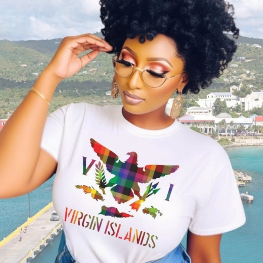 VI Madras Flag Tshirt Virgin Islands Unisex Cotton Short Sleeve Summer Tee Caribbean Vacation Gift Island Life Beach Shirt Tops