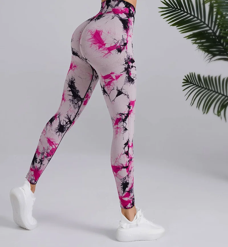 Legging ikat celup pinggang tinggi wanita, celana Leggins untuk latihan Yoga, celana lari, celana olahraga Gym, celana ketat tanpa kelim untuk wanita