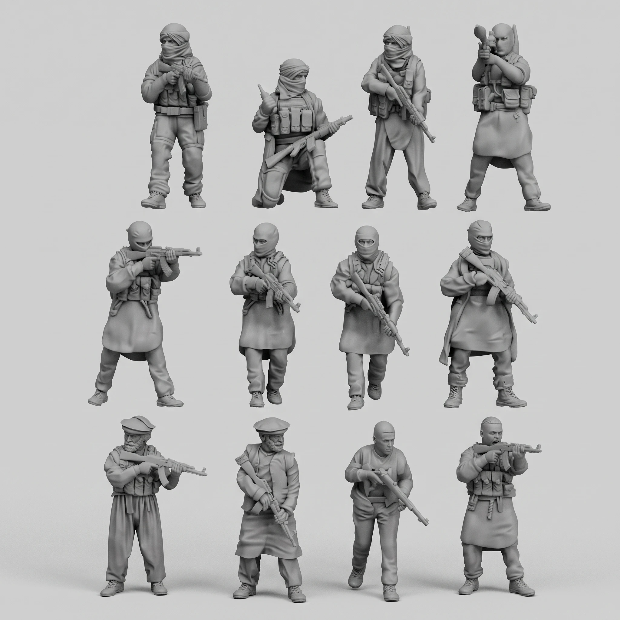 12 Pcs 1/35 1/32 Military Soldier Resin Model Insurgent Force Ak47 Unpainted