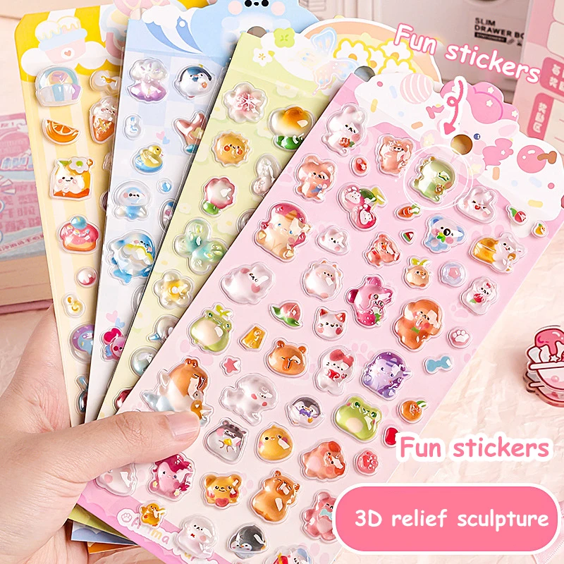 Cute Creative 3D Relief Stickers DIY Diary Stationery Stickers Cute Aesthetic Decoration Stickers Funny Waterproof Stickers