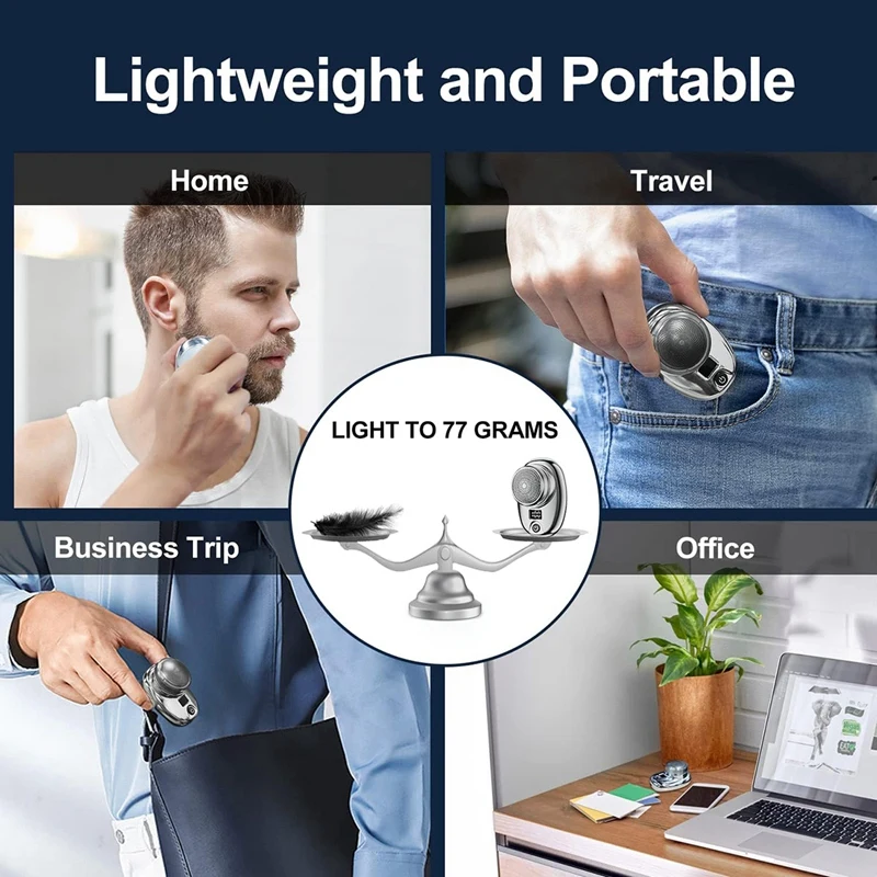 Mini Afeitadora eléctrica para hombres, maquinilla de afeitar portátil de bolsillo, recortadora de barba con pantalla LCD, rotativa recargable, inalámbrica