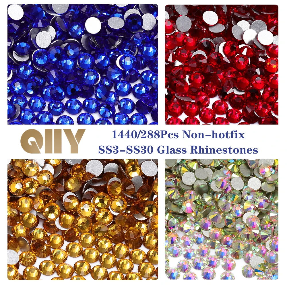 QIIY SS3-SS30 High Quality Glass Rhinestones Super Bright Crystal Non-hotfix Flatback Glue On 3D Stones For DIY Nail Art