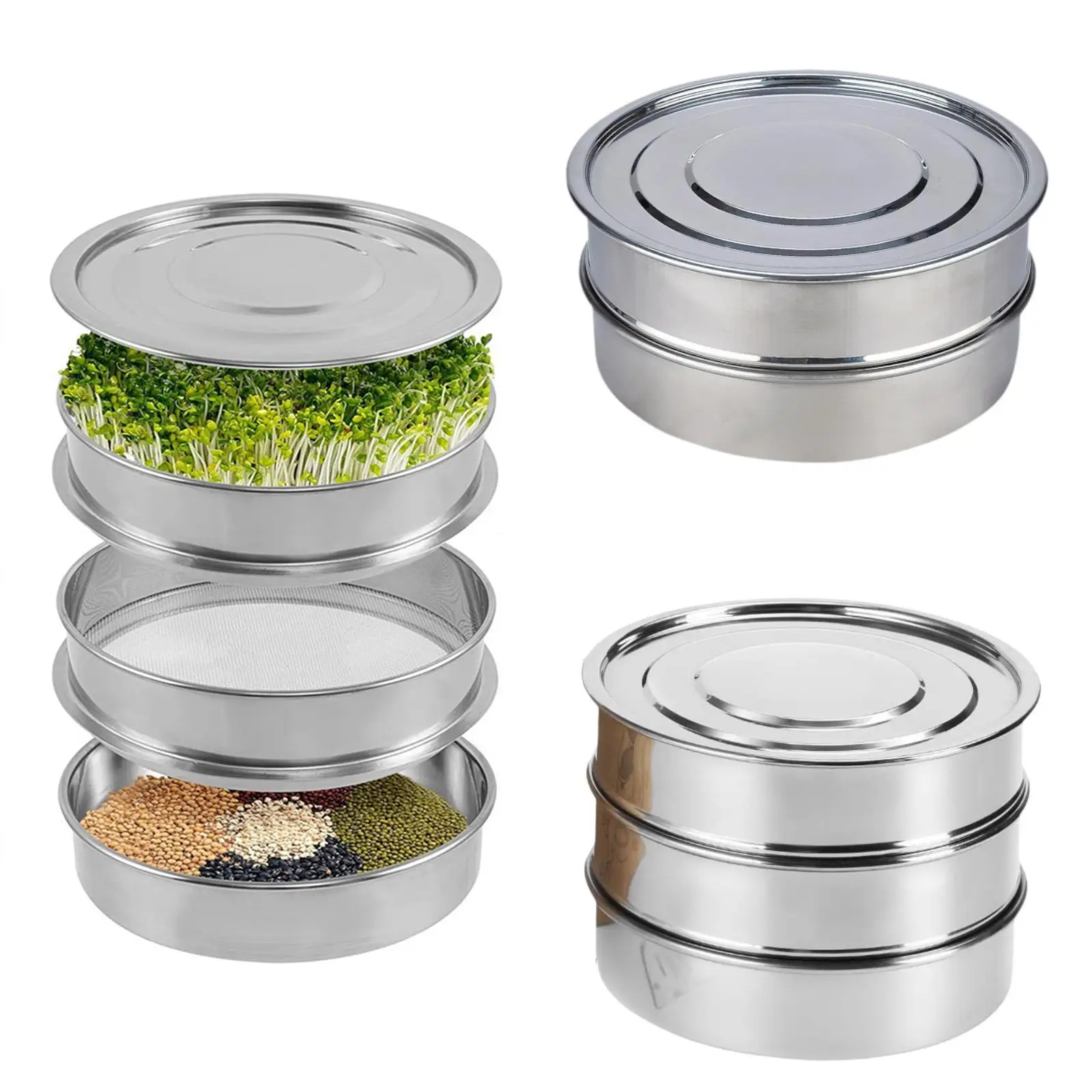 Kit de brotes de semillas de acero inoxidable, bandeja de brotes para brócoli, frijoles, alfafa