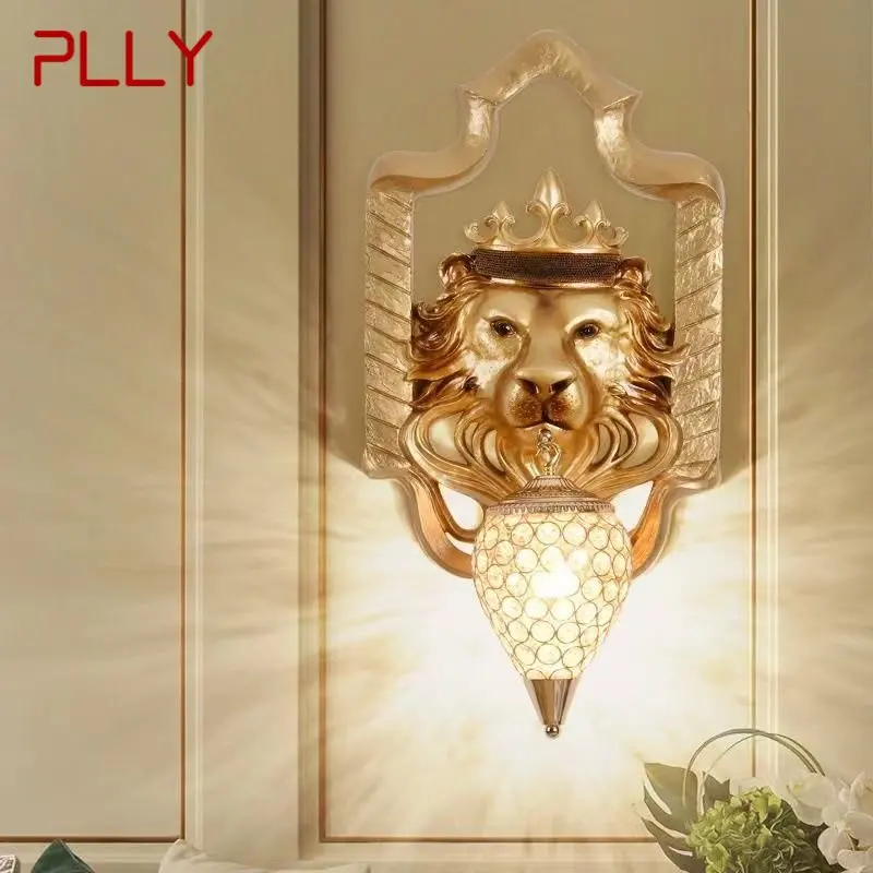 PLLY Modern Lion Wall Lamp LED Gold European Creative Resin Crystal Sconce Light For Home Living Room Bedroom Corridor