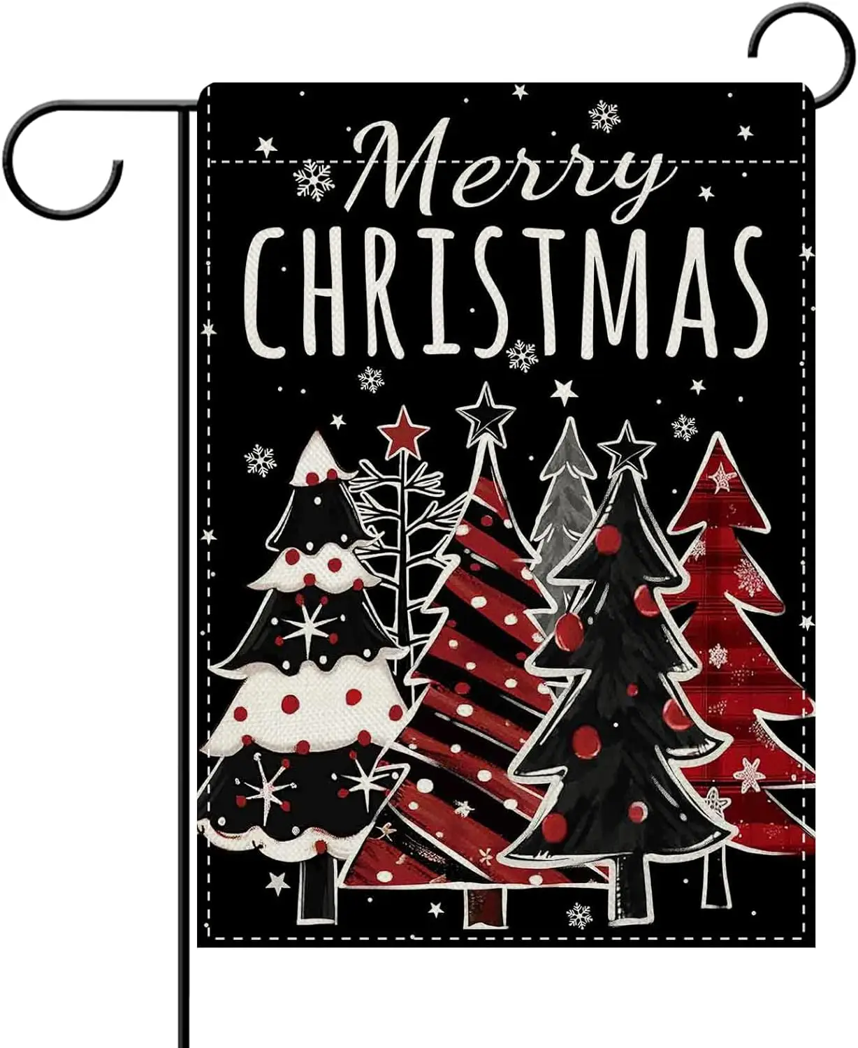 Dyrenson Frohe Weihnachten Baum dekorative Gartenflagge, schwarze Weihnachtsschneeflocke Hof draußen Heimdekoration, Winterurlaub Burl UUV
