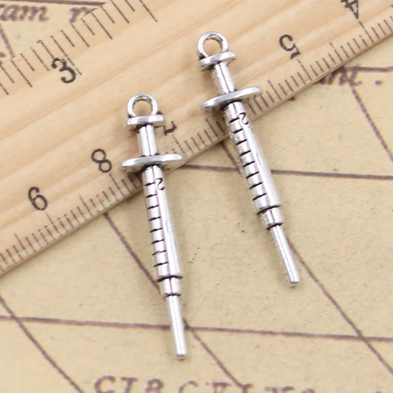 10 sztuk Charms lekarz pielęgniarka strzykawka 36x9mm tybetański srebrny kolor wisiorki antyczne tworzenie biżuterii DIY Handmade Craft