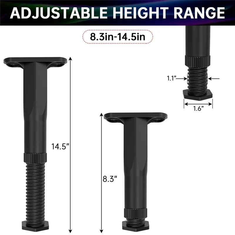 ABWP-4PCS Adjustable Bed Frame Support Legs ( 8.3In-14.5In), Frame Center Slats Heavy Support Leg,For Frame/Sofa/Chair/Table Dur