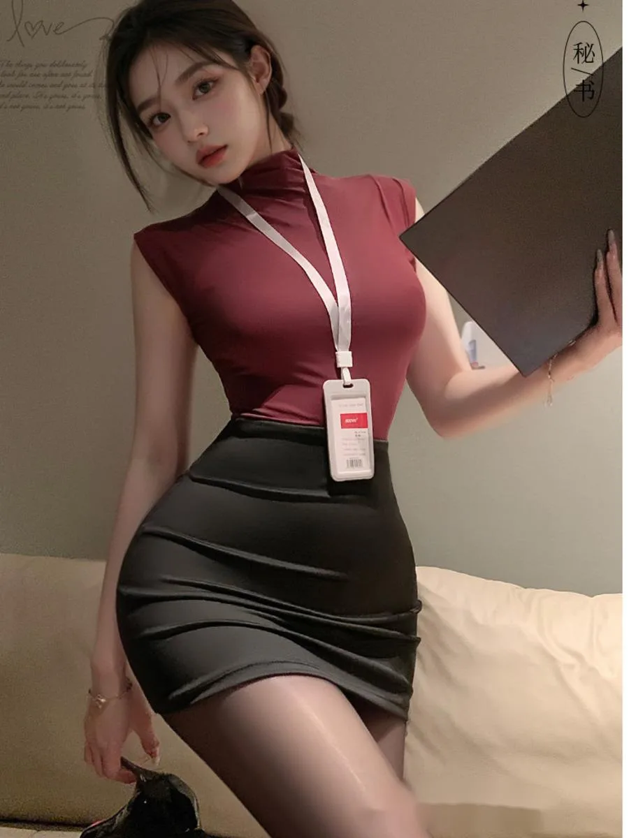 

Сексуальная женская сексуальная униформа секретарши SM, облегающая короткая юбка, комплекты Pure Desire, юбка без рукавов с круглым вырезом, комплекты для ночного клуба 2HSI