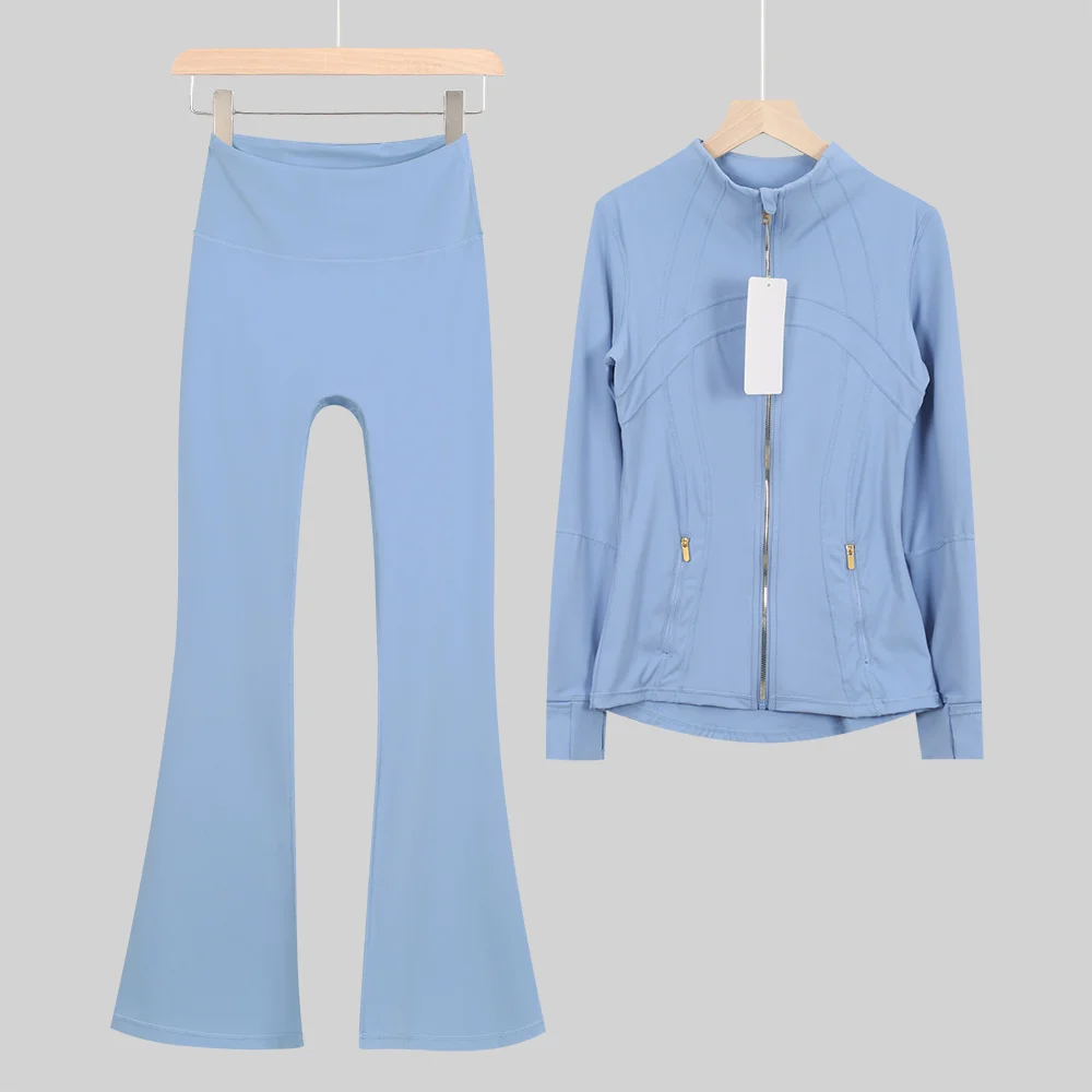 

Женский комплект для тренировок LULU из эластичной ткани (4 направления растяжения): приталенная куртка и расклешенные леггинсы | Дышащая одежда для йоги и фитнеса для дома и улицы