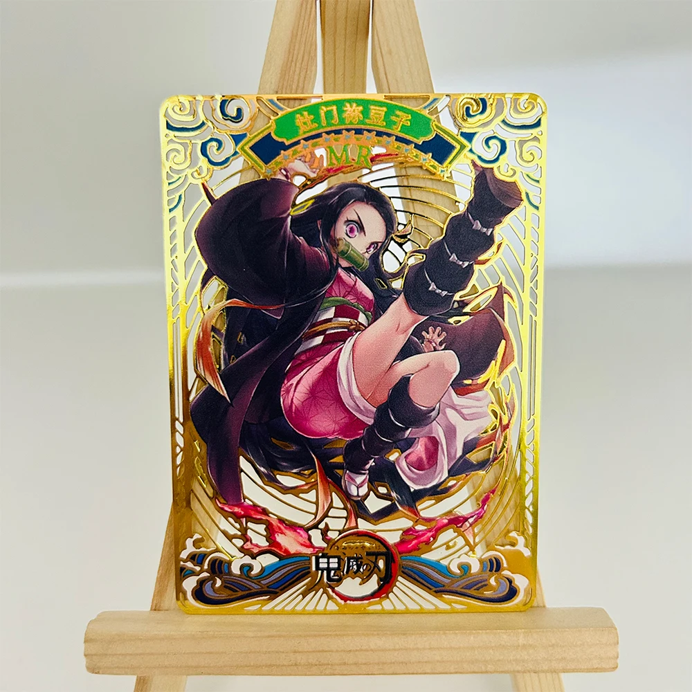 Demon Slayer Kamado Nezuko Kamado Tanjirou Bright gold card DIY Metal cut-out engraved collectible card for boys' holiday gifts