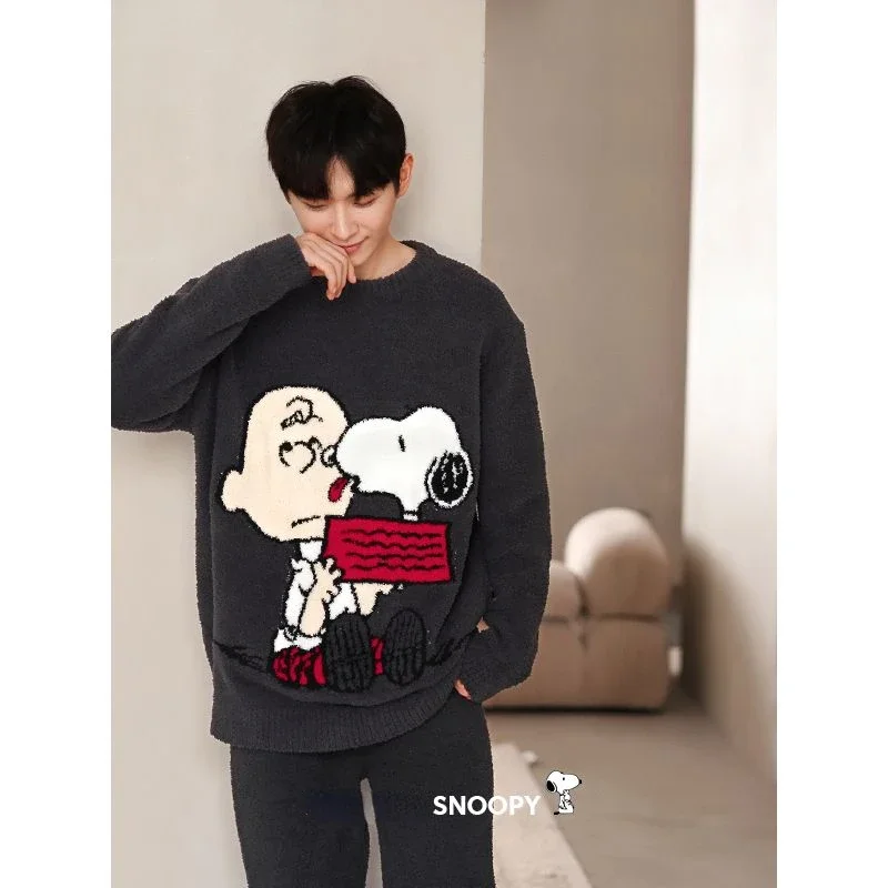 MINISO Snoopy male and female couples new creative personalized cartoon pattern plus velvet thickened warm home clothing set