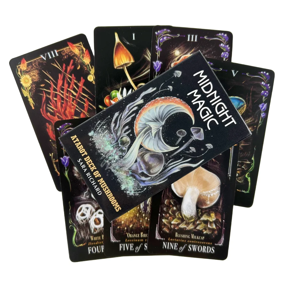 Midnight Magic Tarot Cards of Mushrooms Game Fortune-telling Oracle Divination Visions Edition Creativity Messages Board Deck