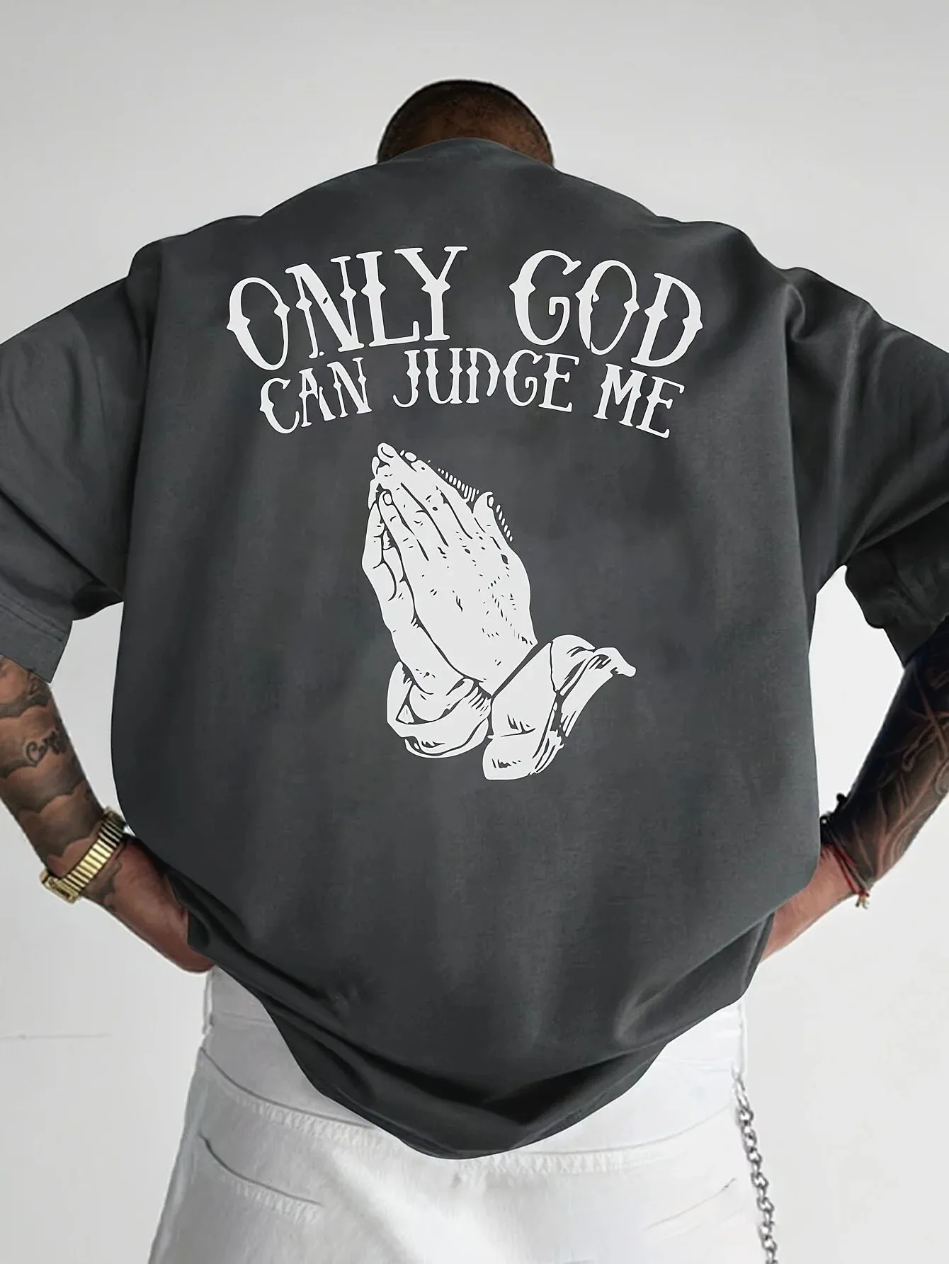 New Men's Sports Comfortable Breathable Only GOD CAN JUDGE ME Printed Round Neck T-shirt Outdoor Casual Top