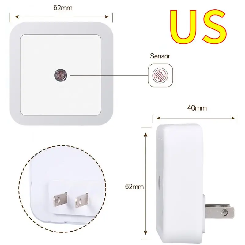 1PC Mini LED Night Light EU/US/UK Plug In Night Light Dusk To Dawn Sensor Wall Nights Lamp Square For Bedroom Stairs Corridor