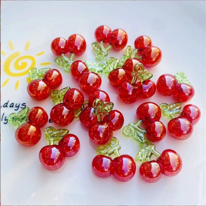 10pcs Cute Cartoon Fruit Pendant 3D Gentle Little Girl Pendants Red Pink Cherry Broken Feeling Gloss Diy Necklace Accessories