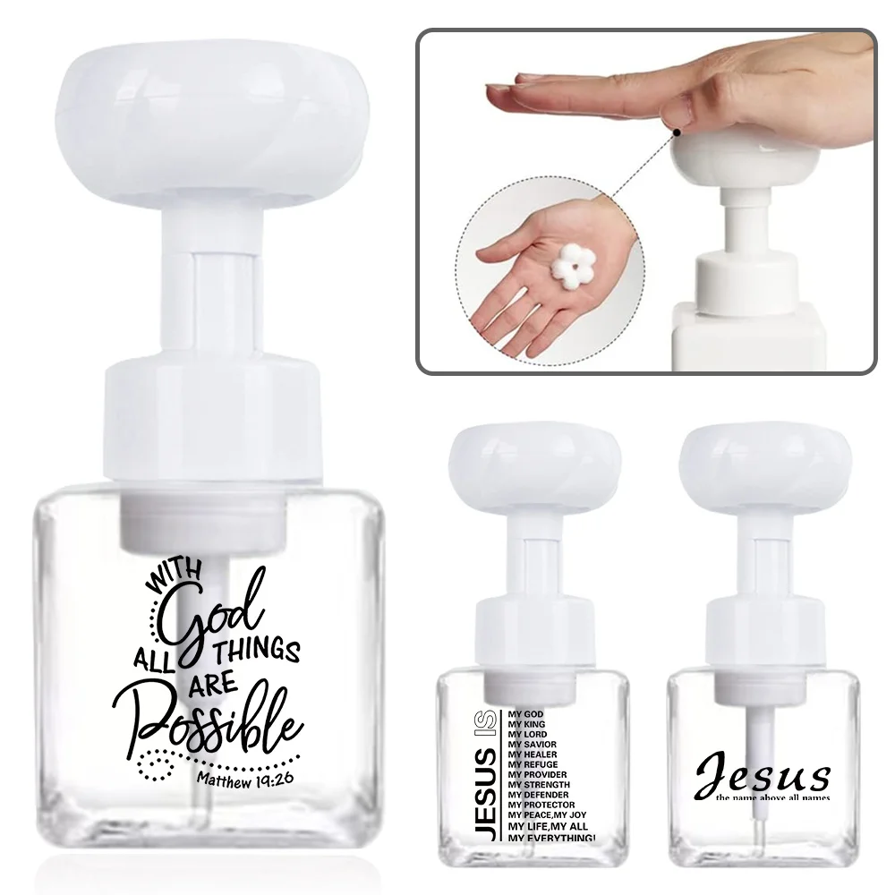 

Portable Pressing Flower Foam Bottle Body Lotion Liquid Soap Mousse Bubble Container Soap Organzier Jesus Letter Pattern