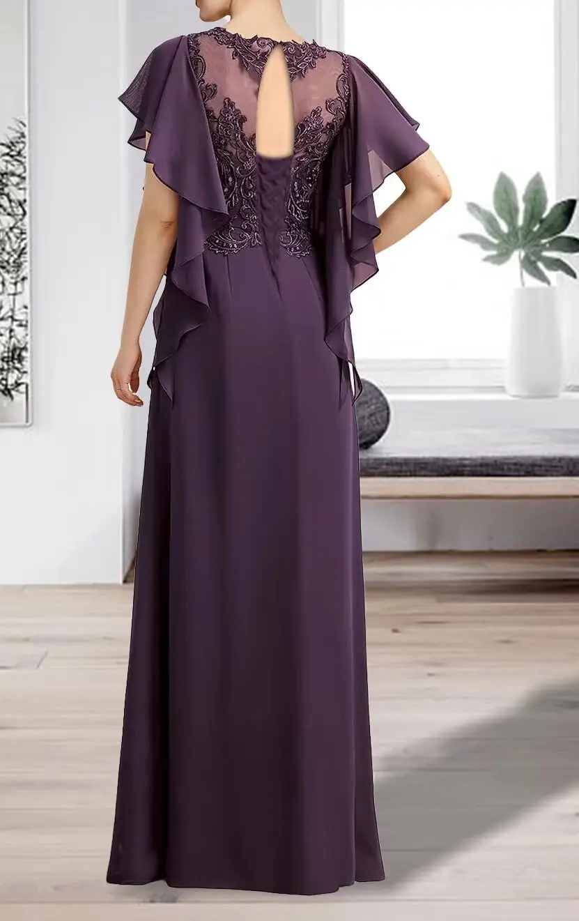 Кружевные аппликации, платья для матери невесты на свадьбу, шифоновое вечернее платье с рукавами и рюшами, вечерние платья