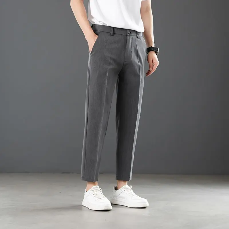 

Men's Slim Fit Straight Leg Dress Pants 2026 Spring Summer Lightweight Business Casual Trousers Fashion Nine Points Length