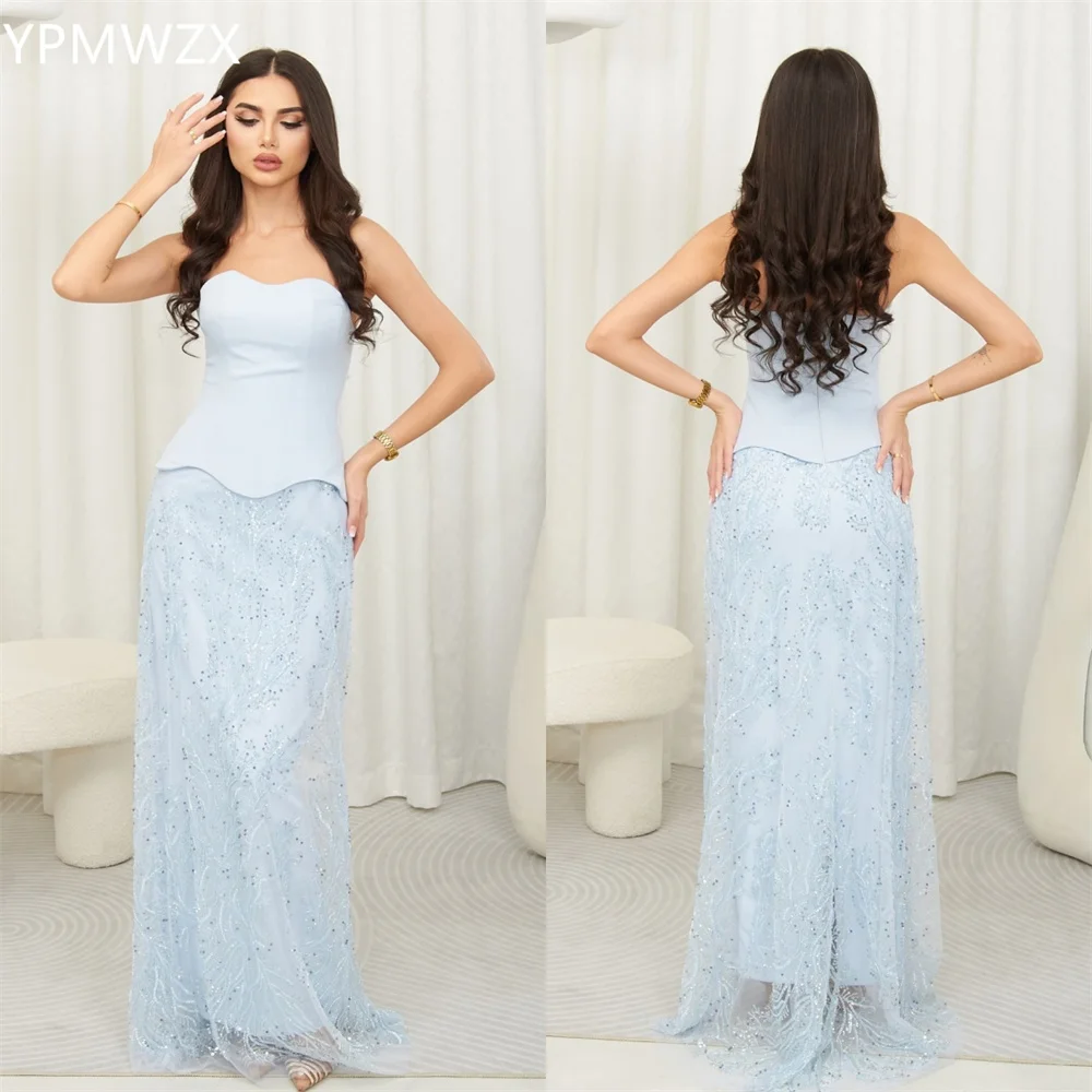 

Customized Evening Dress Party Occasion Formal Women YPMWZX Strapless A-line Floor Length Skirts Draped Tulle Sleeveless B