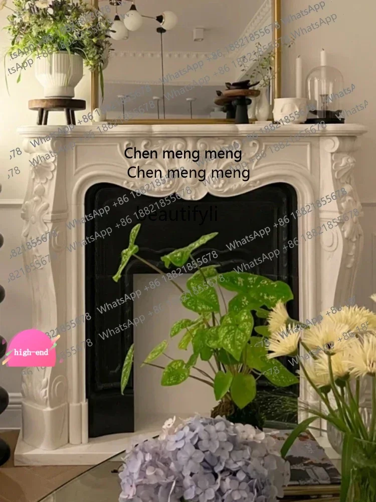 

French Stone Fireplace Marble Fireplace European Style Retro Living Room Background Wall Decoration White Marble AB