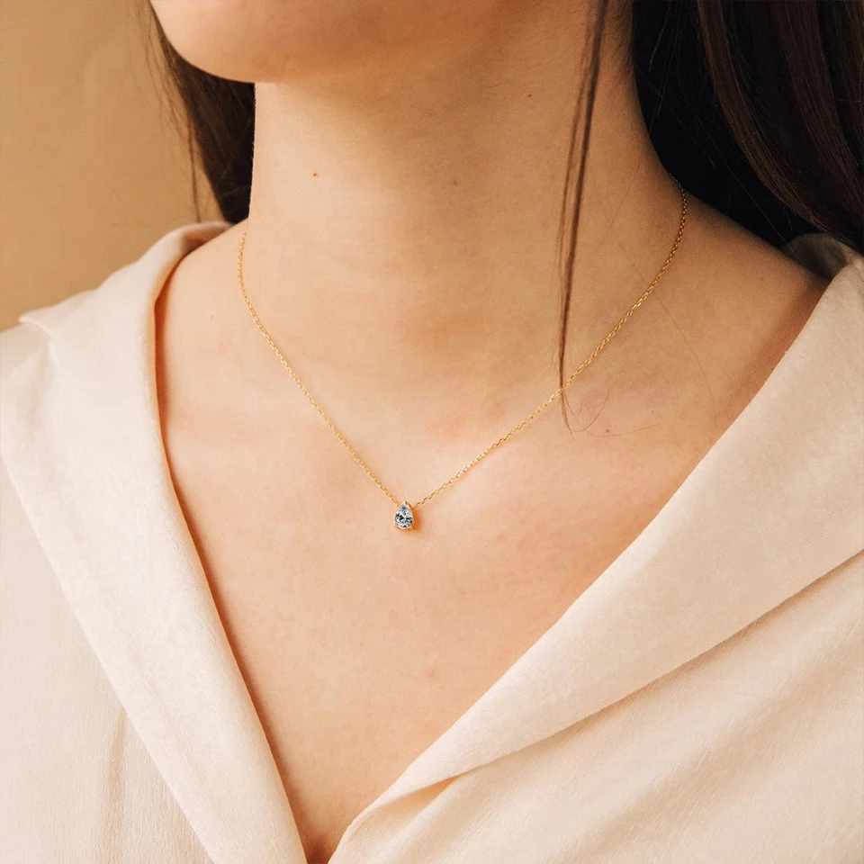 EMANCO Bestseller Edelstahl Tropfenförmiger Zirkonia-Anhänger Glänzende Kristallkette Damen Geburtsstein Schlüsselbeinkette Großhandel – Detail 3