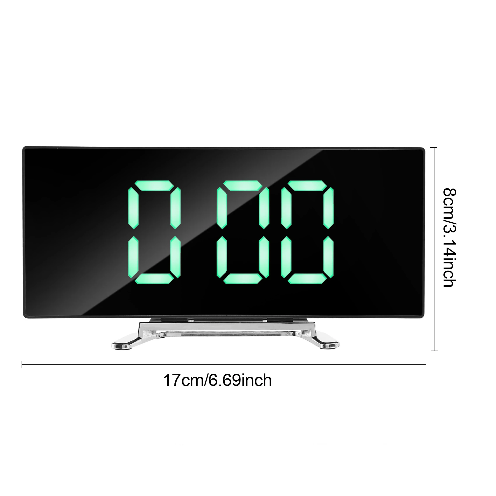 ABVA- Despertador Digital, Relógio Digital Curvo com Tela LED Regulável de 7 Polegadas para Quarto de Crianças, Relógio Verde com Número Grande,