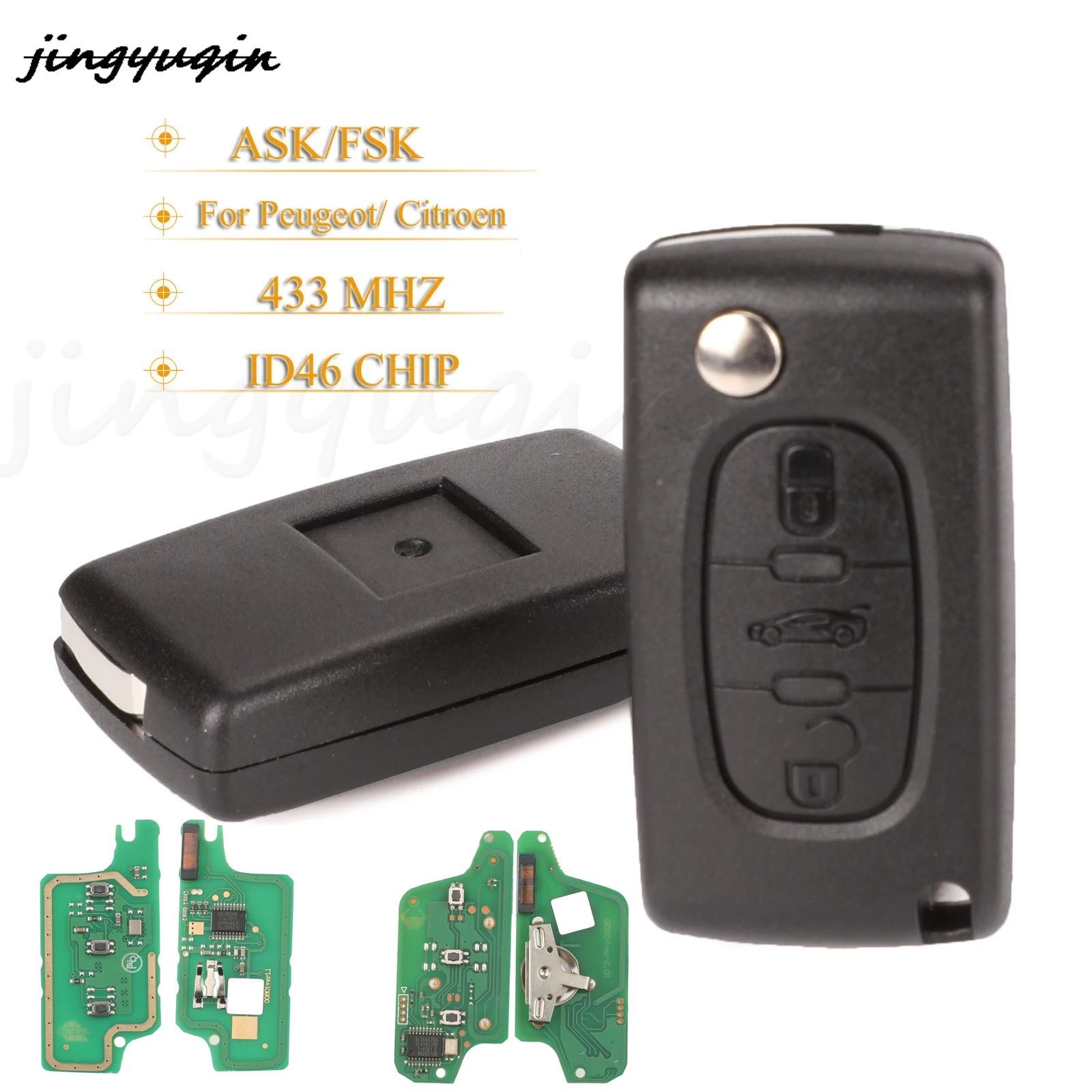 

jingyuqin 3 BTN Remote Key For Citroen C2 C4 C5 C8 Peugeot 307 308 607 Fob 433MHZ ID46 Chip CE0536 CE0523 ASK/FSK HU83/VA2 blade