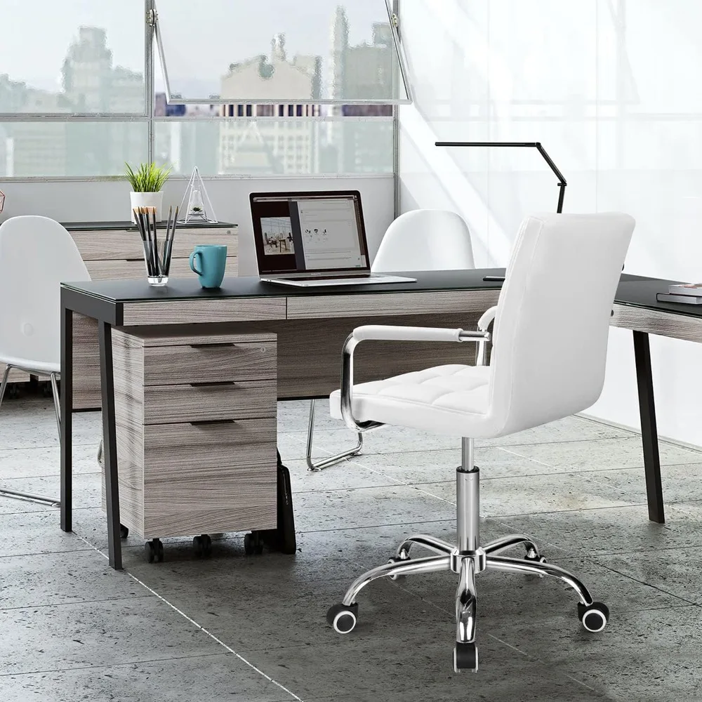 Mid-Back Office Taakstoel Geribbeld Pu Lederen Executive Moderne Verstelbare Thuis Bureau Retro Comfortabele Werkstoel