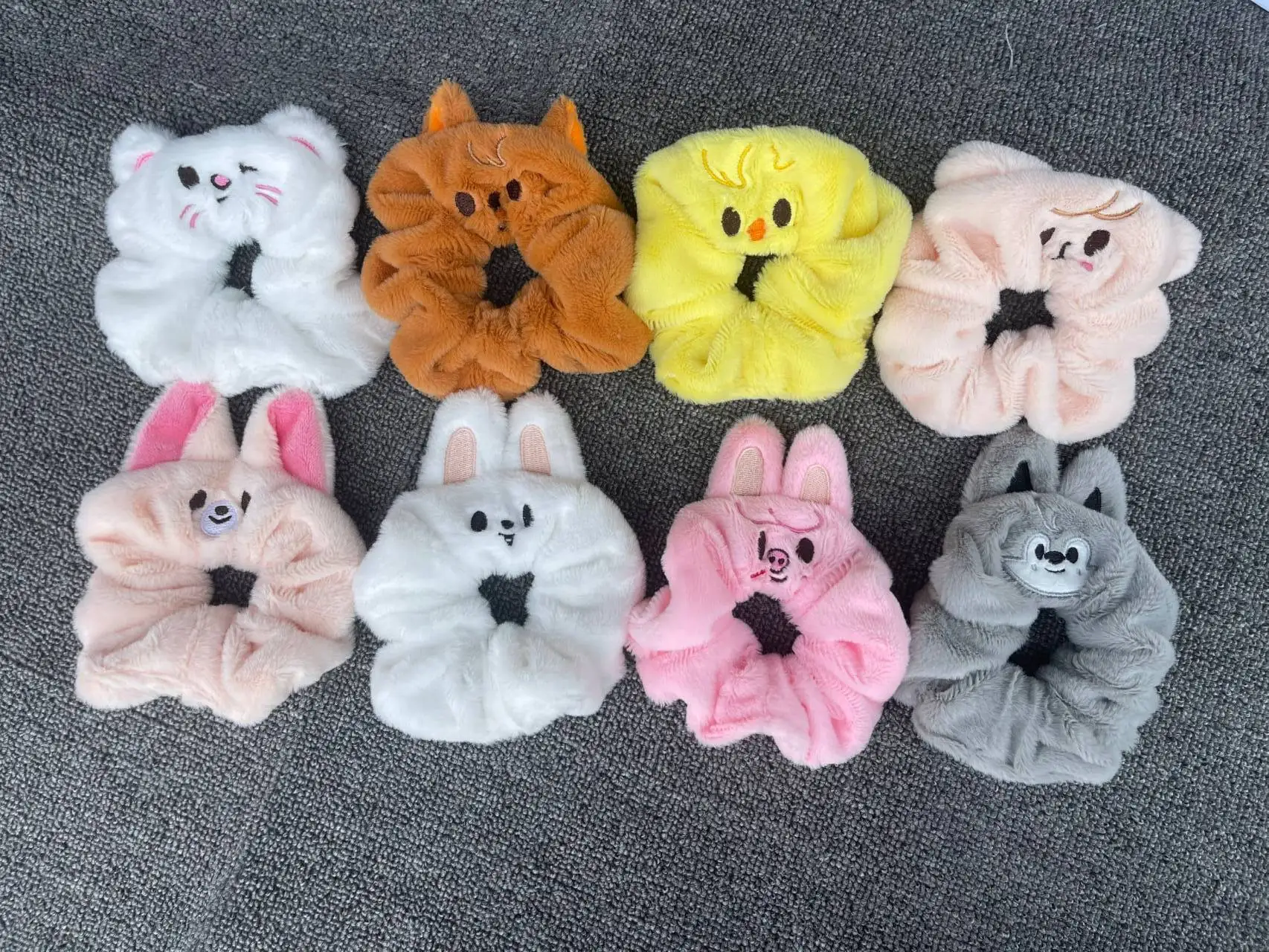 حبل شعر مطرز برسوم كارتونية من SKZOO Bang Chan Lee Know Felix، حلقة شعر مرنة عالية الجودة، مروحة أطفال ضالة حصرية