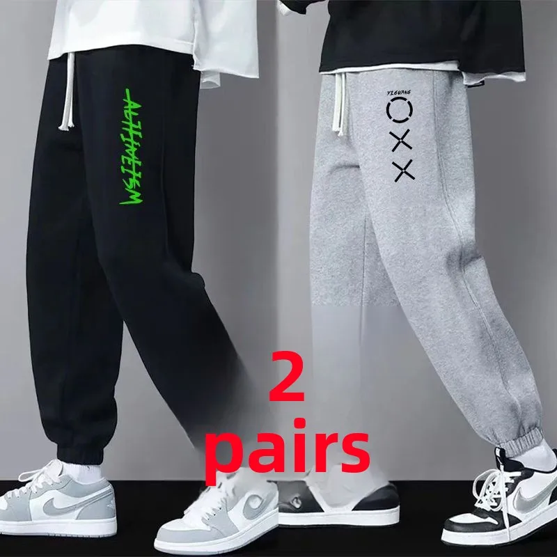 

Спортивные брюки свободного кроя, мужские брюки больших размеров с модным принтом, корейские повседневные брюки с прямыми штанинами, осенне-зимняя мода