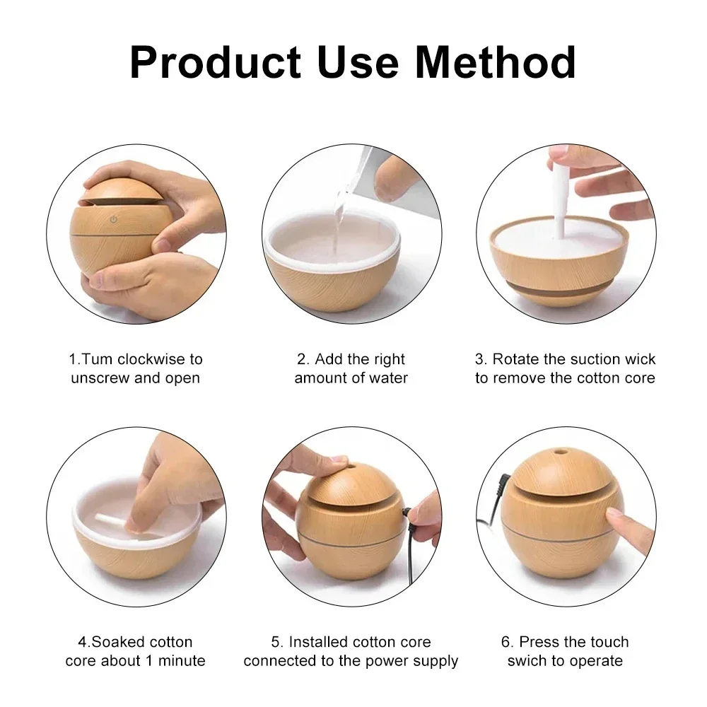 مرطب هواء من الحبوب الخشبية بالموجات فوق الصوتية ، ناشر رائحة ، منقي USB ، بخاخ ضباب بارد ، عطر زيت أساسي ، منزلي