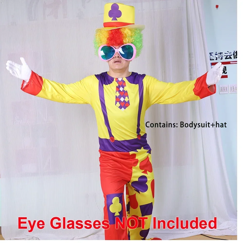 أزياء دي كوسبلاي السيرك السعيد المهرج أرض الإنسان، combinaison colorée، perruque moelleuse، grand nez rouge، atmosphère Energgisa