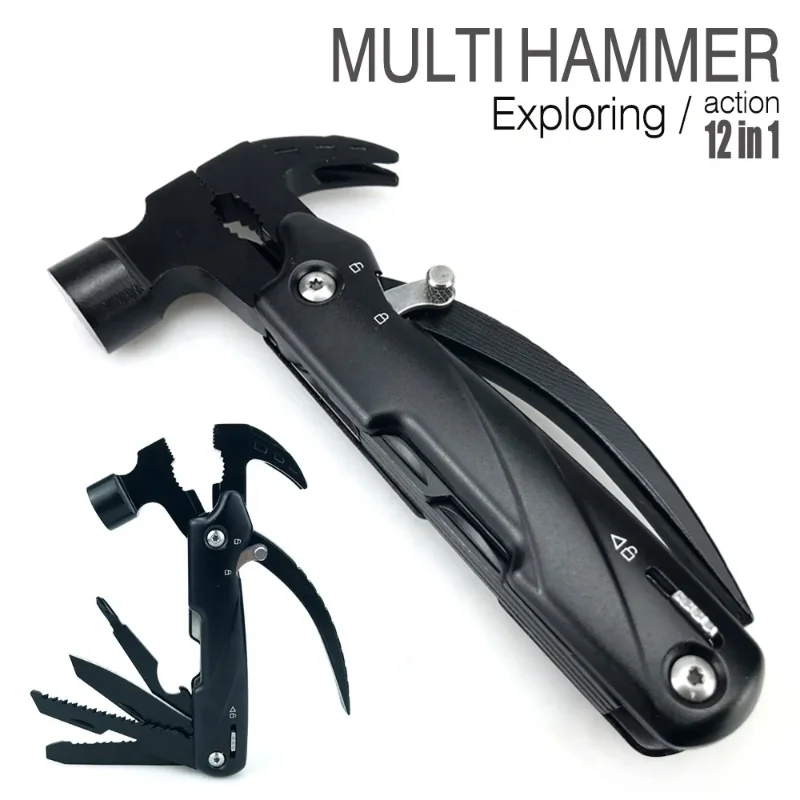 

12 In 1 Portable Multi Tools Claw Hammer Lifesaving Hammer Knife Multi-Function Stainless Steel Pliers Hand EDC Tools