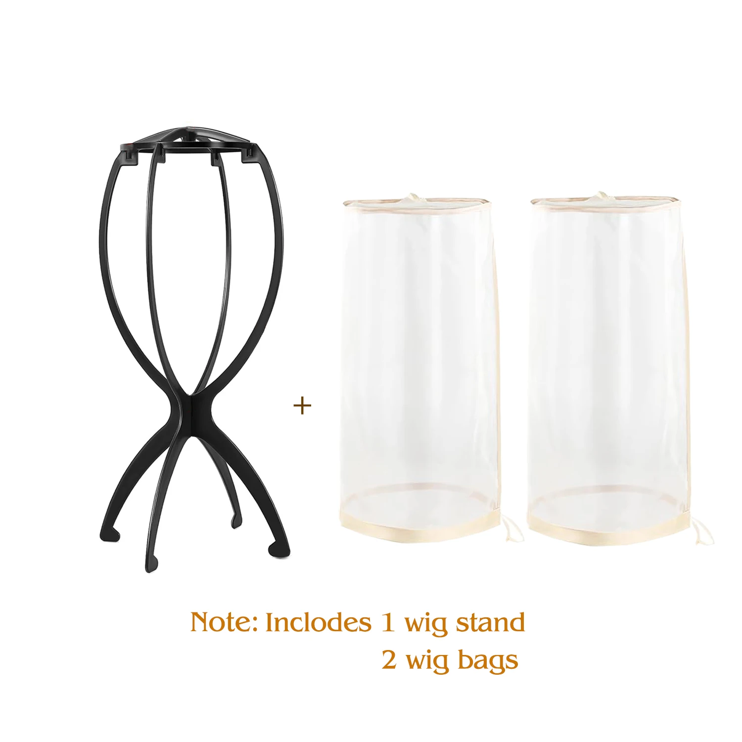 2Pcs Wig Dust Bag 1Pack Wig Stand with Travel Wig Head Stand Holder for Women Multiple Wigs Styling
