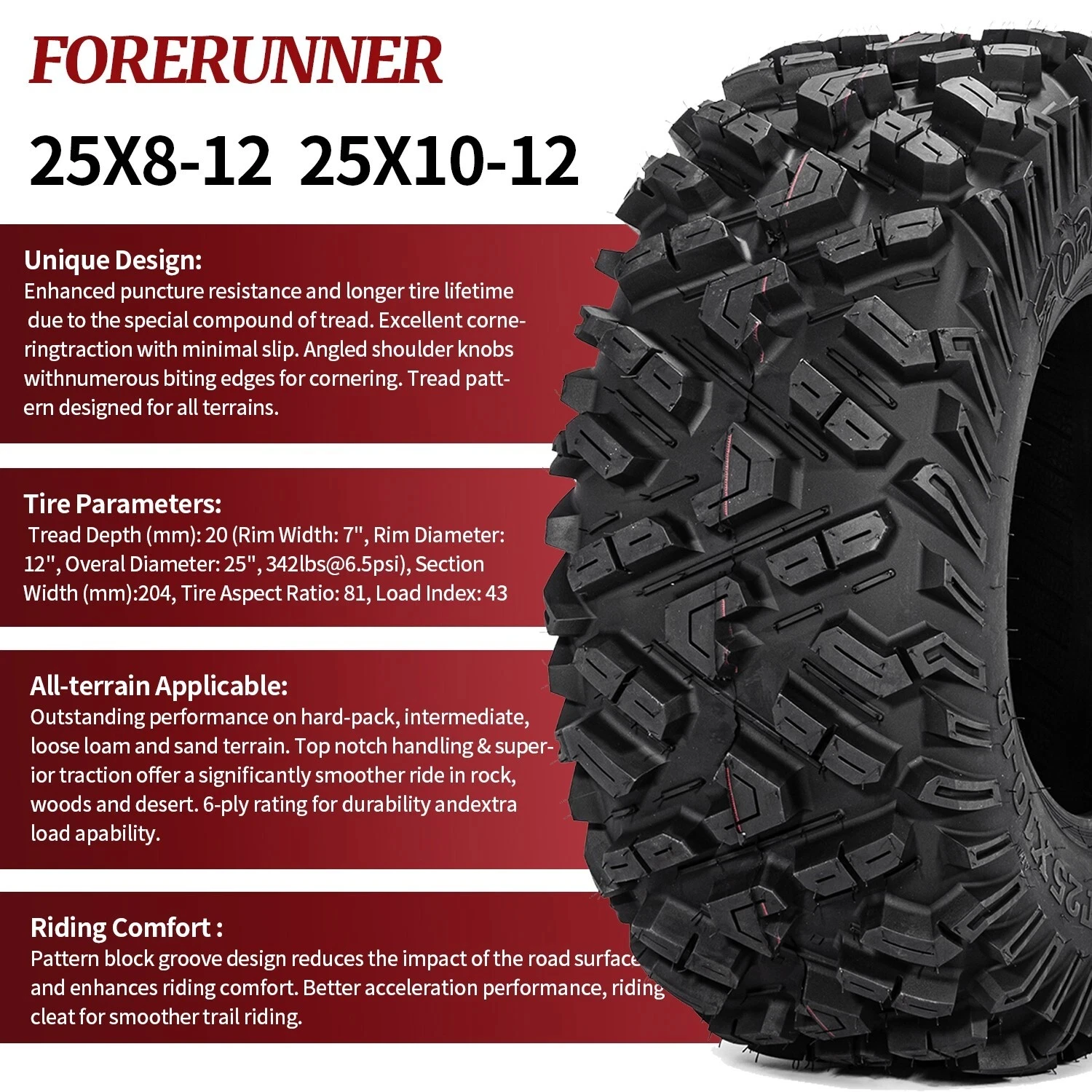 Set 4 25x10-12 25x8-12 6PR ATV UTV Tires 25x8x12 25x10x12 All Terrain Heavy Duty Motorcycle - view 4
