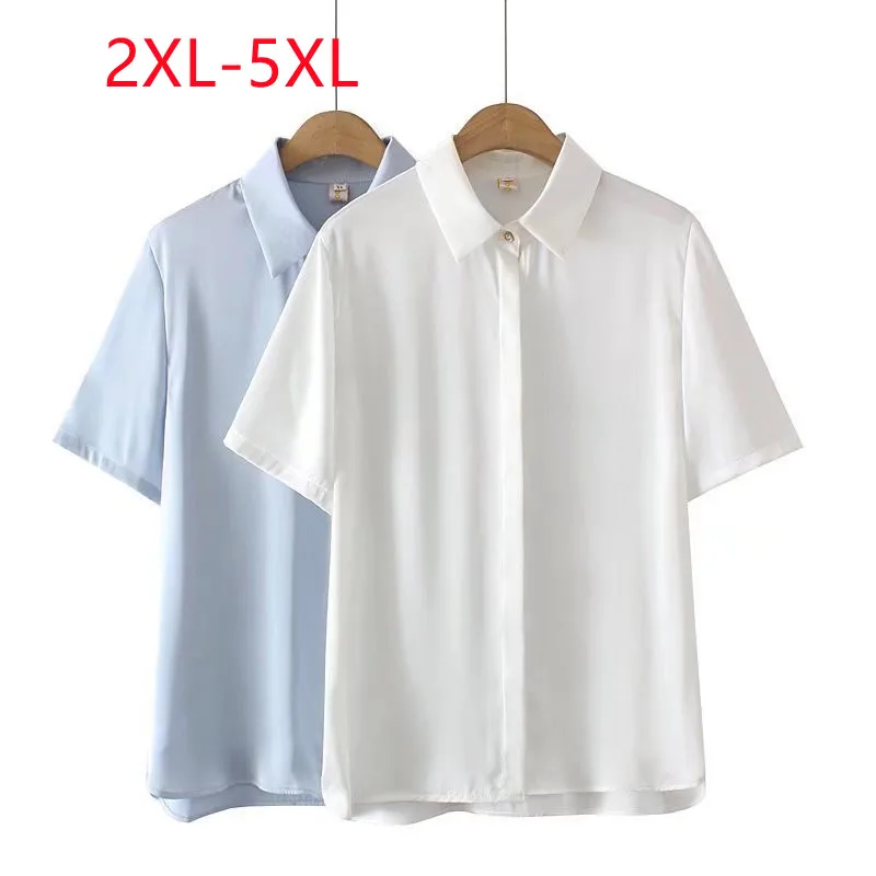 

Large Womens summer 2022 new fashion short sleeve professional formal Chiffon short sleeve Plus Size shirt 2XL 3XL 4XL 5XL