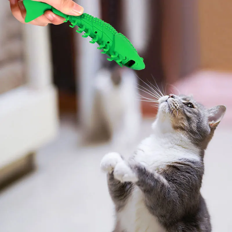 Hot Cat Toothbrush Catnip Toy,Rubber Dental Care Interactive for Pet Kitten,Crayfish-Shaped Safe Chewing Durable Cat Toys