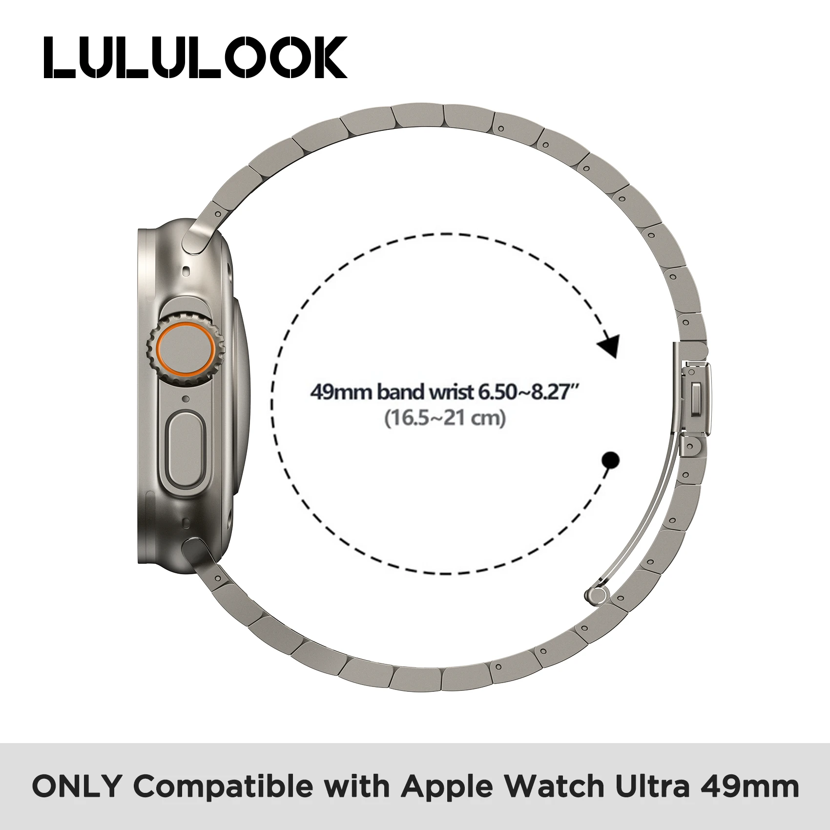 LULULOOK Watch Band For Apple Watch Ultra, Titanium Band Link Bracelet 49mm for iWatch Ultra Titanium Color