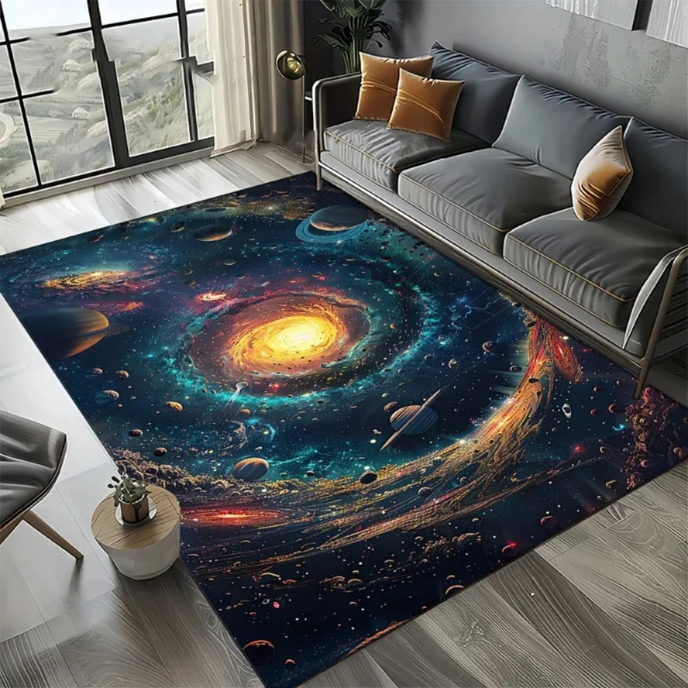 Universe Space Stars Black Hole Galaxy Earth Milky Way Carpet Rug for Living Room Bedroom Sofa Decoration,Non-slip Floor Mat