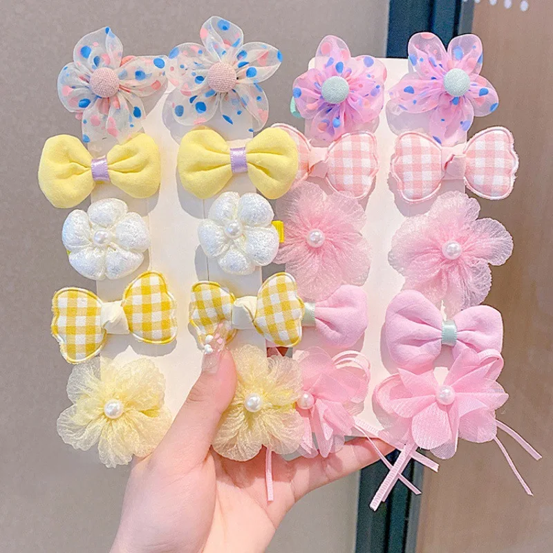 10 Pcs/1 Sets Kids Cute Colorful Bow Hair Accessories for Girls Toddlers Flowers Modeling Princess Hair Clips Hairpin Headdress