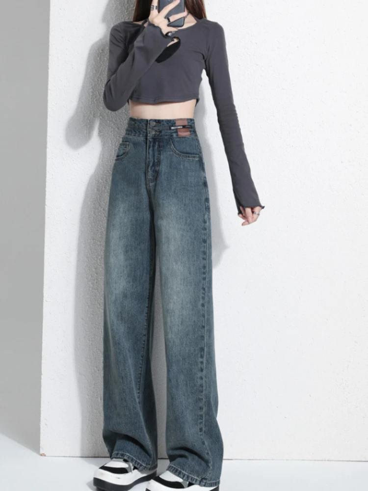 2024 New Y2K Vintage High Waist Harajuku Loose Jeans Pants Korean Fashion Women\'s Grunge Wide Leg Oversized Denim Trouser Female