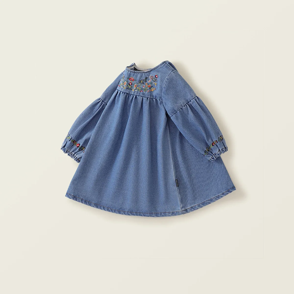 2025 Autumn Spring New in Kids Baby Girls Embroidery Flower Denim Clothing ,toddler Children Full Sleeve Knee-length Dresses