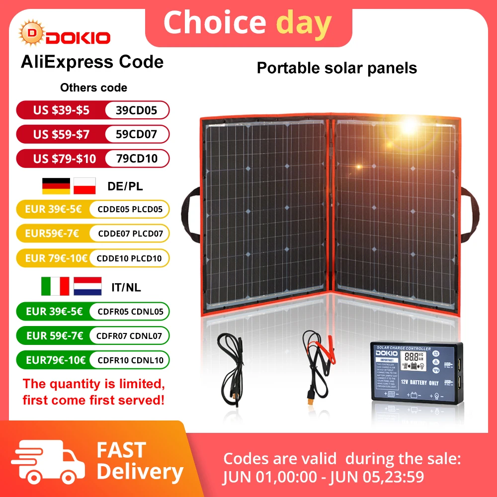Dokio 18V 100w(50Wx2 stücke) flexible Foldble Monocrystalline photovoltaic Solar Panel + 12V USB