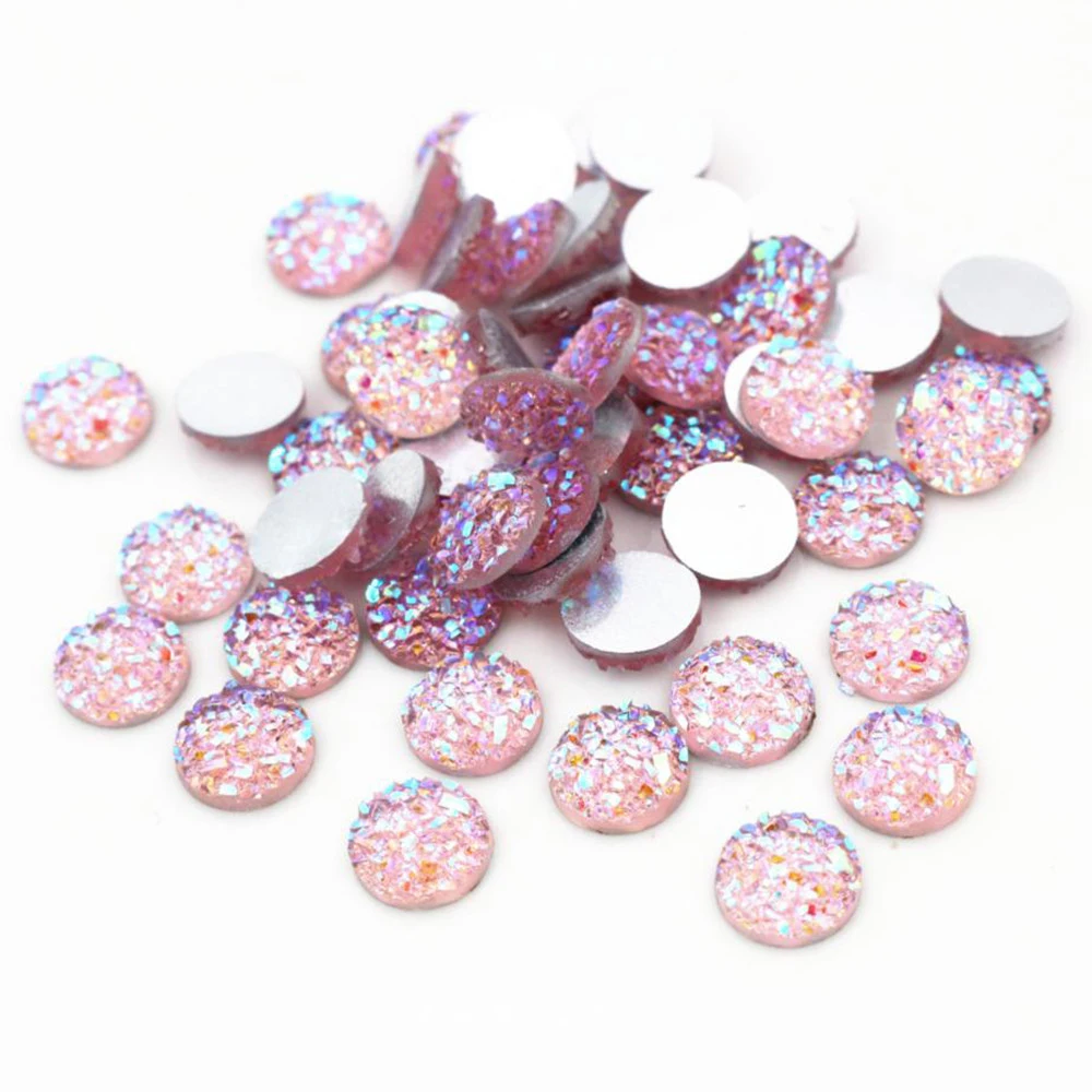 8mm 10mm 12mm 40pcs Pink AB Colors Natural ore Style Flat back Resin Cabochons For Bracelet Earrings accessories