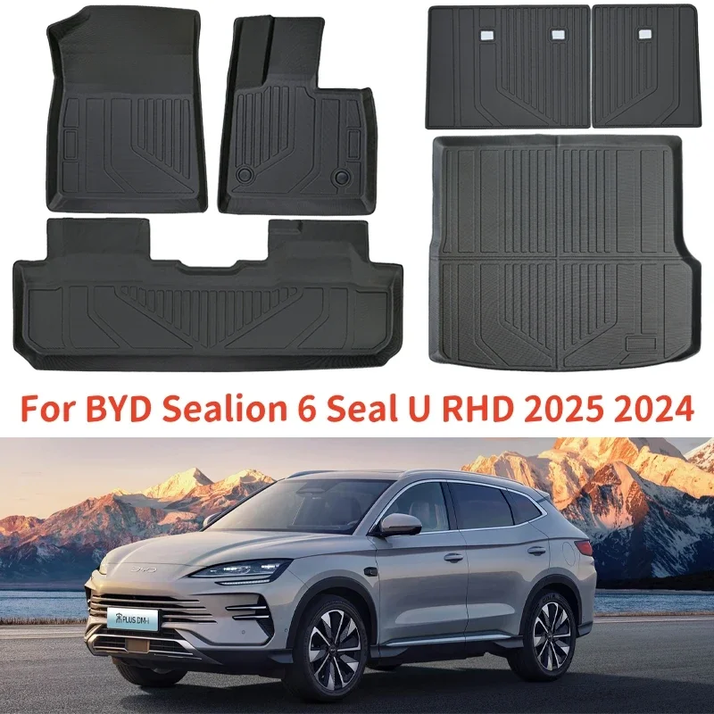 For BYD Sealion 6 Seal U Song Plus RHD 2024 2025 TPE Floor Mats & Trunk Mat, All Weather Boot Liners Backrest Mats TPE Heavy