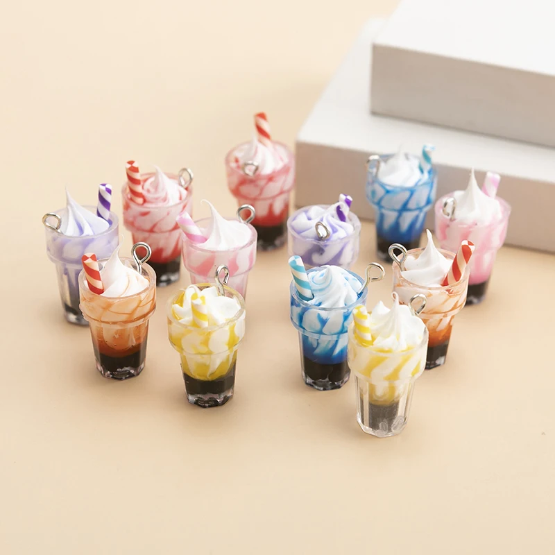 12pcs/lot Mixed Acrylic Ice Cream Drink Cup Charms Pendant DIY Necklace Earrings For Jewelry Making Accessories