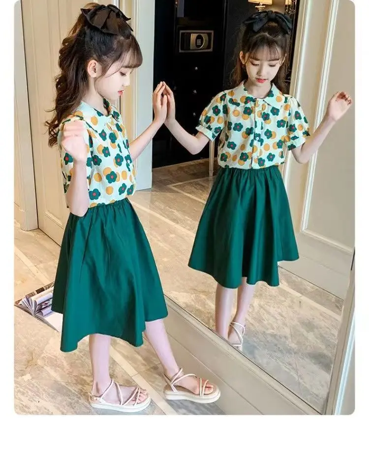 Fashion Girls Dresses Summer 2024 Teen Kids Short T shirt + Dress 2PCS Casual Dress for Girl Children Vestido 8 10 12 14 Year