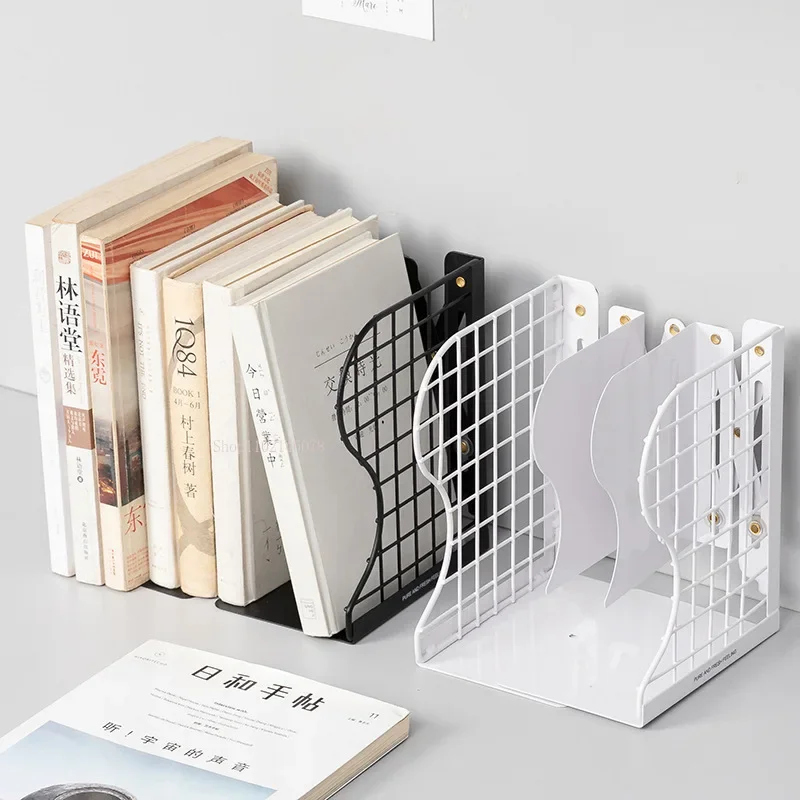 Simple Books Shelf Stand Retractable Wrought Iron Mesh Folding Book Baffle Book Holder Thickened Ins Wind Desktop Books Storage